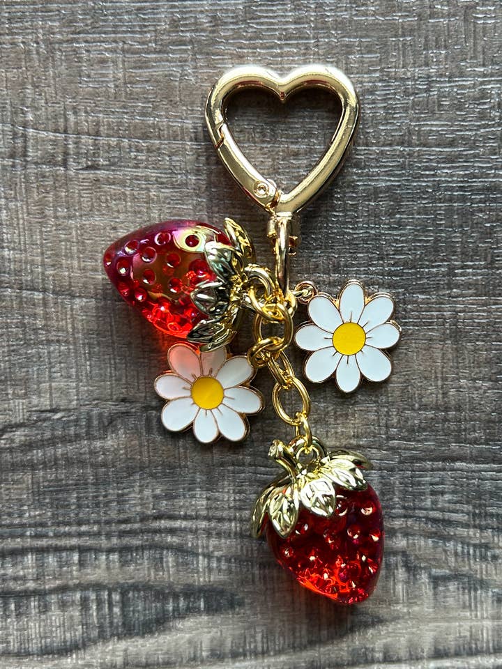 Strawberries Keychain Bag Charm for wholesale by JILLIAN INK LLC