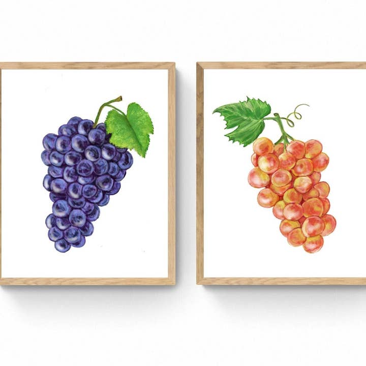 MerikaArt – Impressão artística por atacado – Impressão de Arte de Uva Moscatel Rosa e Preta, Arte de Vinho, Pintura de Parede de Cozinha, Decoração de Sala de Jantar, Ilustração de Fruta, Decoração de Parede de Casa de Campo0