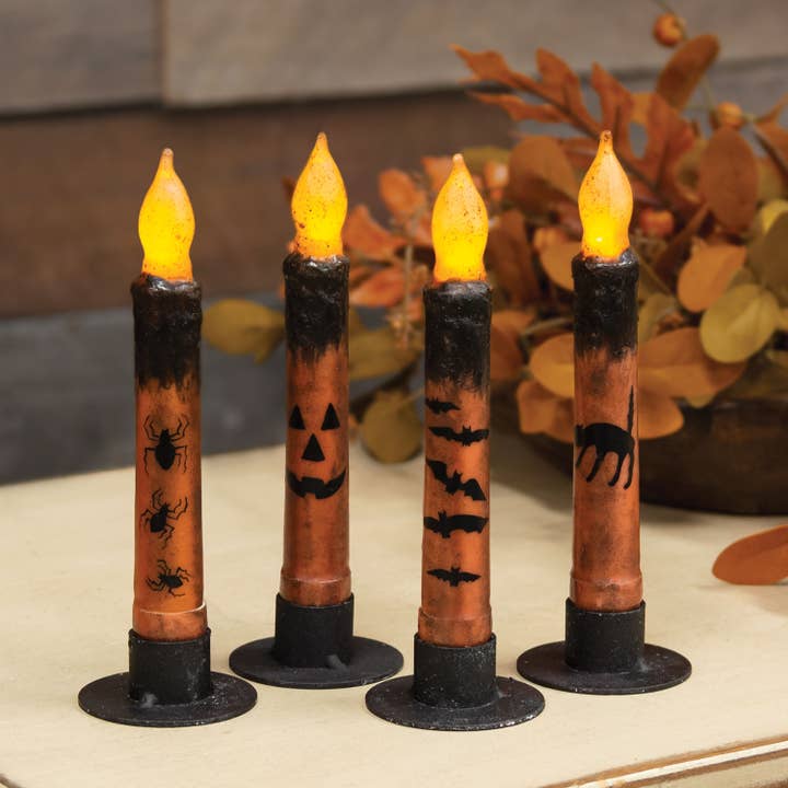 The Hearthside Collection - Wholesale Tapered Candle/Candlestick - 4/Set, Grungy Spooky Timer Tapers