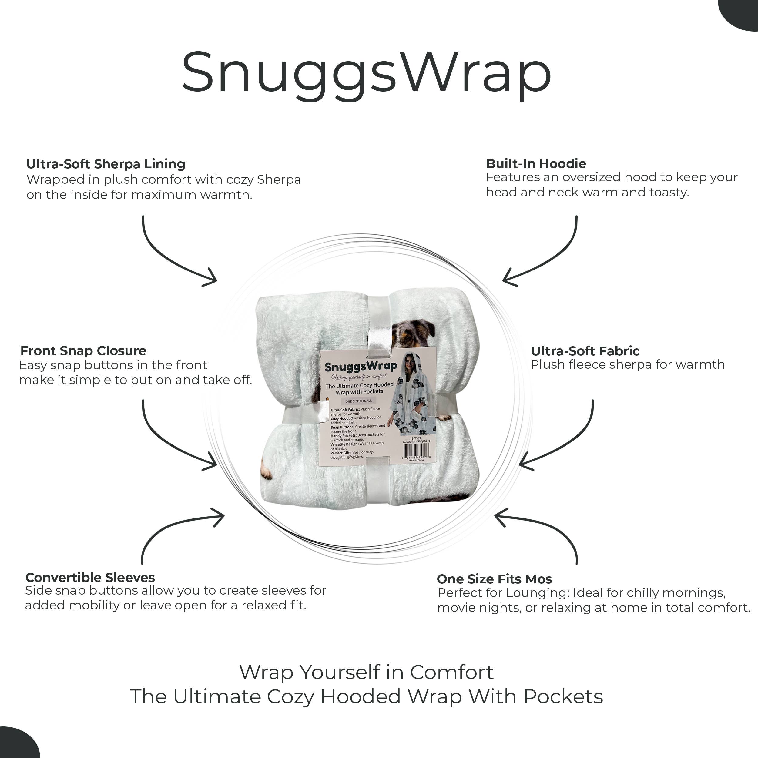 E&S Pets - Wholesale Hoodie - Unisex - Australian Shepherd Snugg Wraps with Hoodie – Ultra Soft Sherpa Fleece Wrap for Pet Lovers3