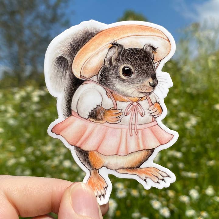 Svamphatt Douglas ekorre väderbeständig vinyl klistermärke för wholesale av Allison Stoiser Art