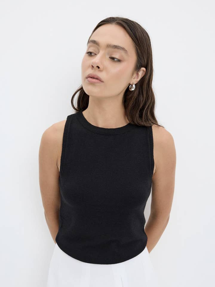 Round Neck Sleeveless Knit Bodysuit Black for wholesale by Kadriye Baştürk