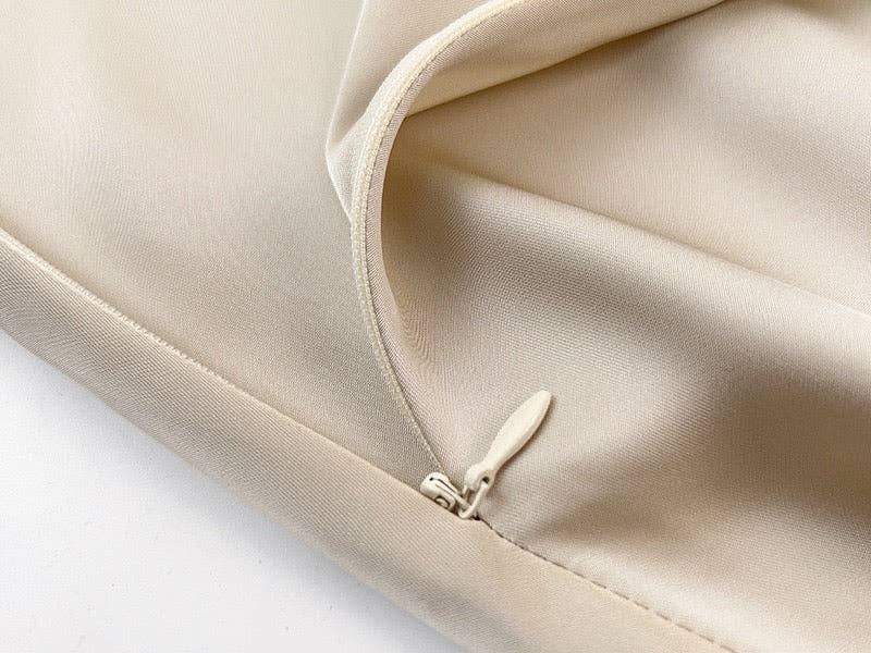 coffee Sateen Maxi Skirt with Elastic Waistband and invisible zipper ( Coffee) for wholesale on Faire18