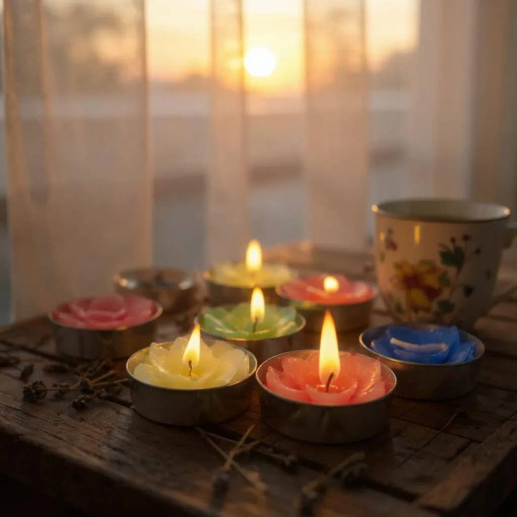 Handicraft Heaven - Wholesale Tea Light Candles - Flower-Shaped Tea Light Set: Vibrant Handmade Festive Candle6