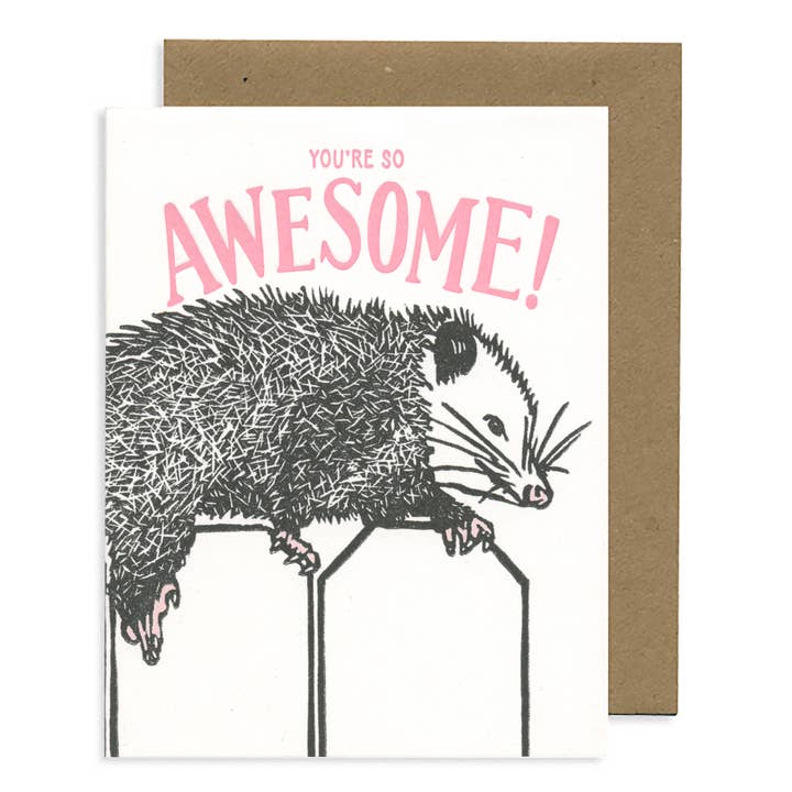 Opossum Awesome LETTERPRESS CARD for wholesale by Lynn-oleum
