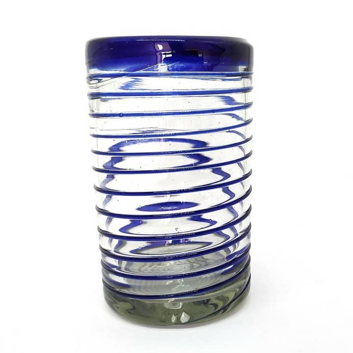 MexHandcraft - Venta al por mayor Vaso/copa - Vasos para beber en espiral azul cobalto reciclados mexicanos de 14 oz