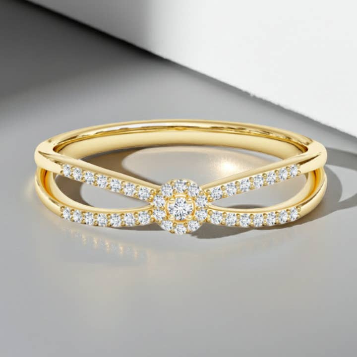 Elegant 14K Solid Gold 2 Band Diamond Ring for wholesale by Triple C Diamonds