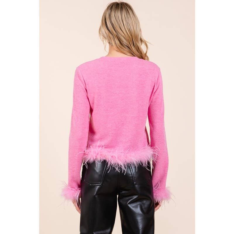 STYLE USA - Vendita all'ingrosso Tunica - Donna - TOP CORTO IN MAGLIA HACCI CON BORDO IN PIUME3