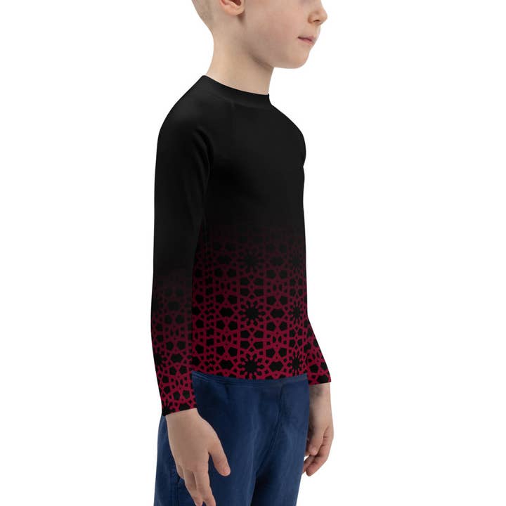 Rash Guard voor kinderen 2T - 7 jaar - Geometrische ombre in zwart en rood voor wholesale door The Shamal