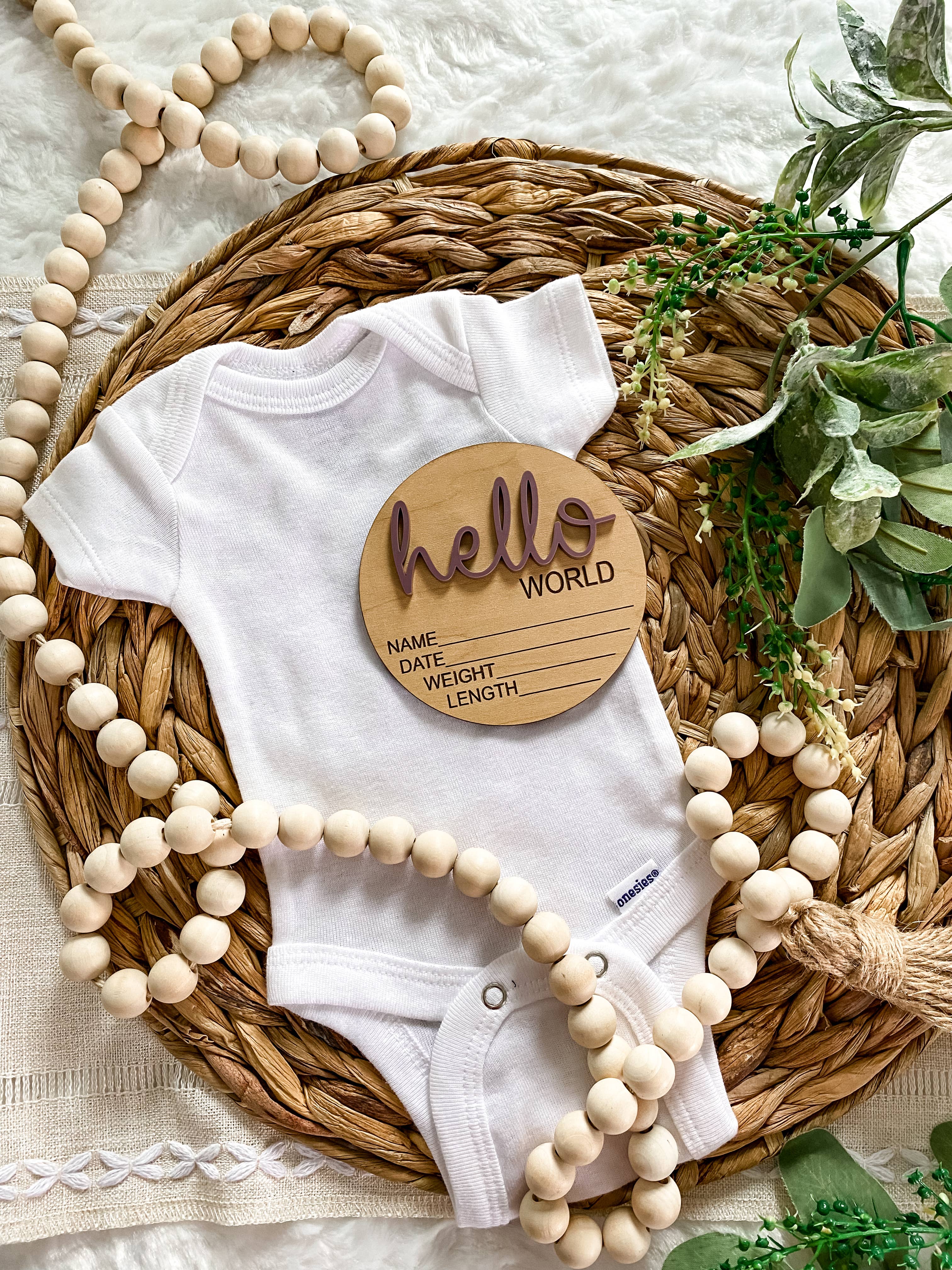 Claire and Bella - Wholesale Milestone Art/Keepsake - Kids & Baby - Hello World Birth Stat Announcement Wood Disc - Layered 3D11