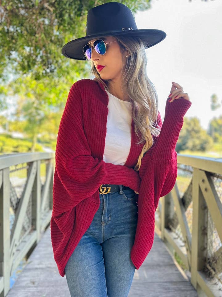 Burgundy Soft Rib Knitted Shrug Cardigan for wholesale by AMOLI