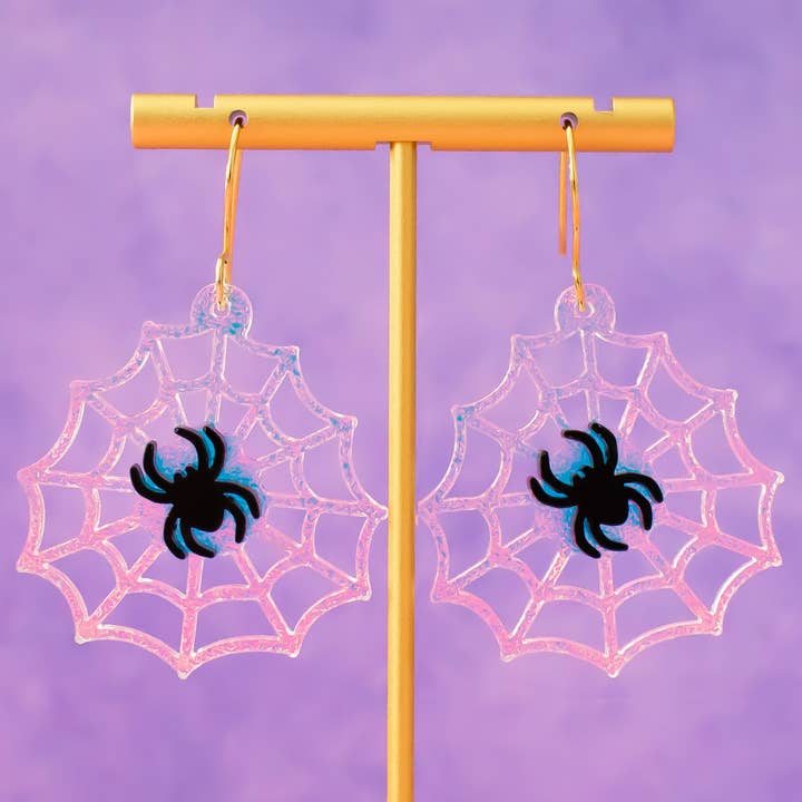 Spider Web Halloween Earrings, Spooky Acrylic Dangles for wholesale by Momenti di Vita
