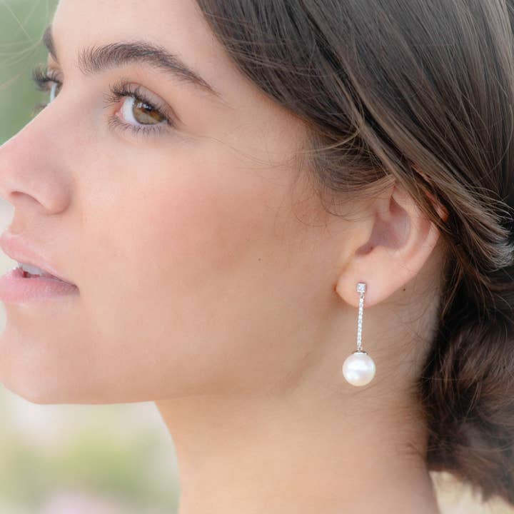 Brincos Compridos de Pérola l Prata & Ouro por atacado de Annabel Jewellery