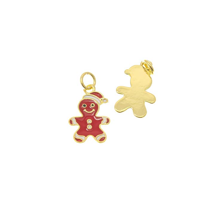 Jewel Pledge - Wholesale Individual Charm/Pendant - 18k Gold Gingerbread Man Charm Christmas Pendants CPG8084