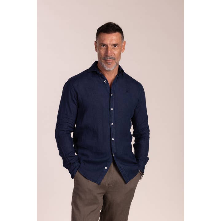 Camisa de linho azul-marinho | Lanzarote por atacado de Custi Mikelo: Made in Spain