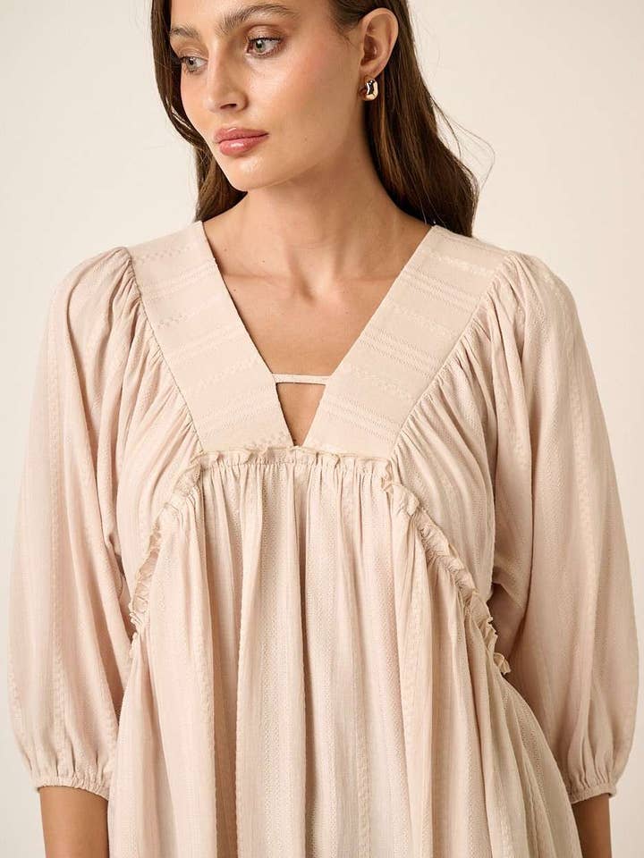 mittoshop - Wholesale Blouse - Women's - H14564-STRIPE TEXTURE PUFF SLEEVE BABYDOLL TOP5