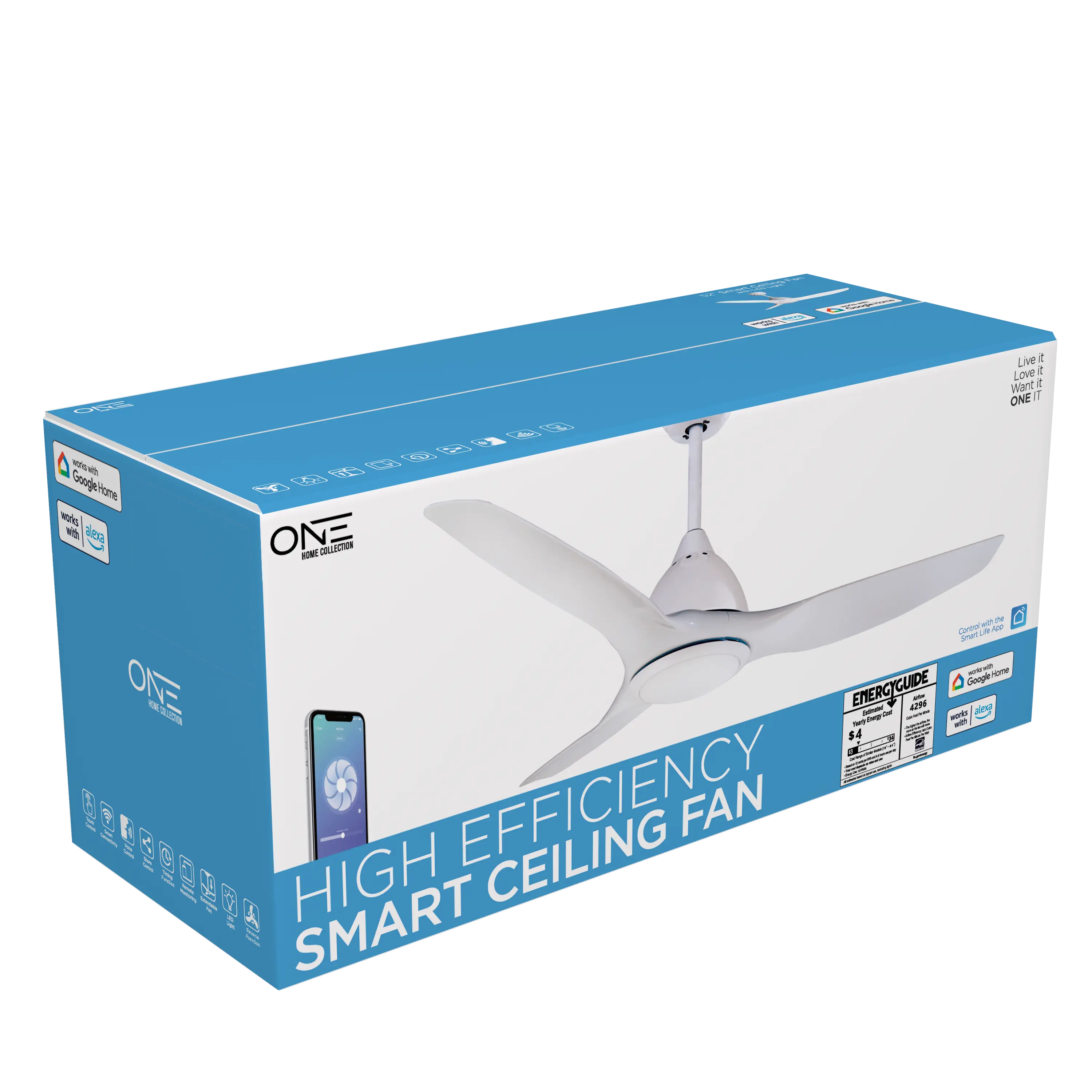 Promounts – wholesale Ceiling fan – ProMounts 52 in. WiFi 3-Blade Smart Ceiling Fan with Reversible Motor10