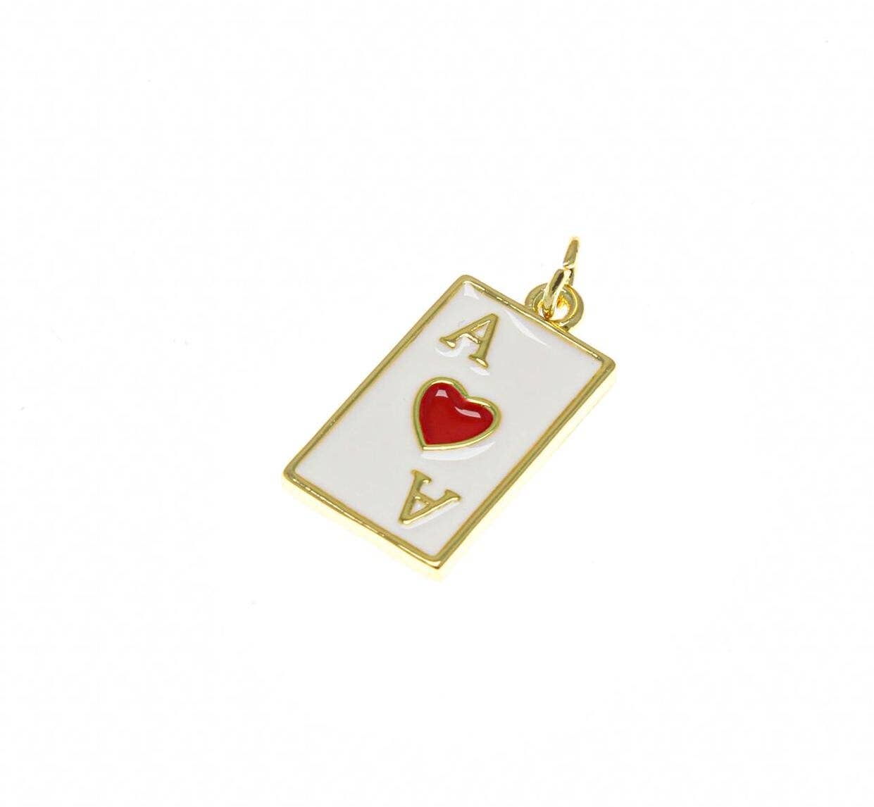 Jewel Pledge - Wholesale Individual Charm/Pendant - 18k Gold/Silver Ace of Hearts Casino Charm,CPG23451
