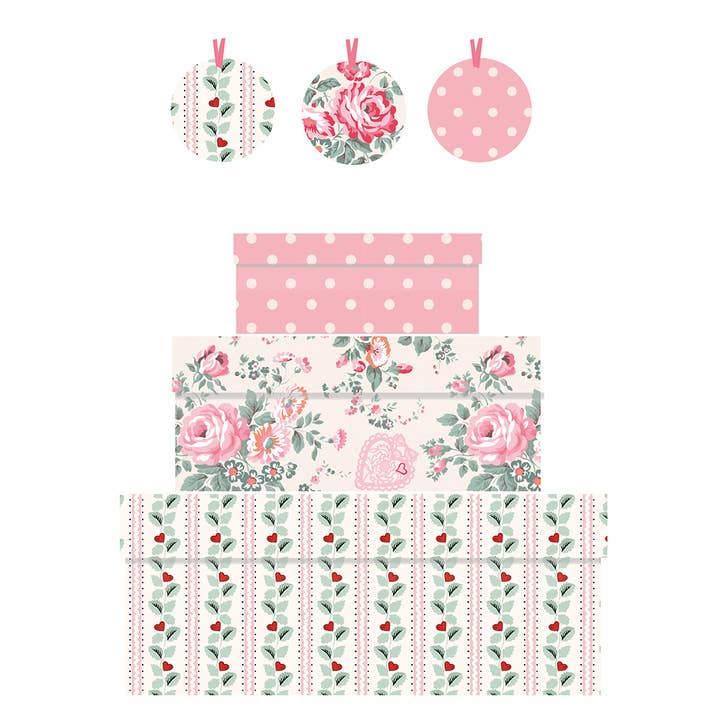 Cath Kidston Cadeaudozen (3) Met Labels Roze Stippen Bloemen voor wholesale door Penny Kennedy Ltd