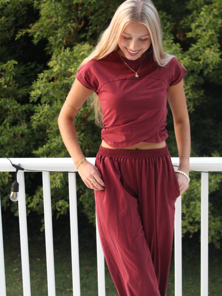 Attire Focus - Wholesale Lounge Set - Women's - Women's Crossover Mineral Washed Two-Piece Set 3