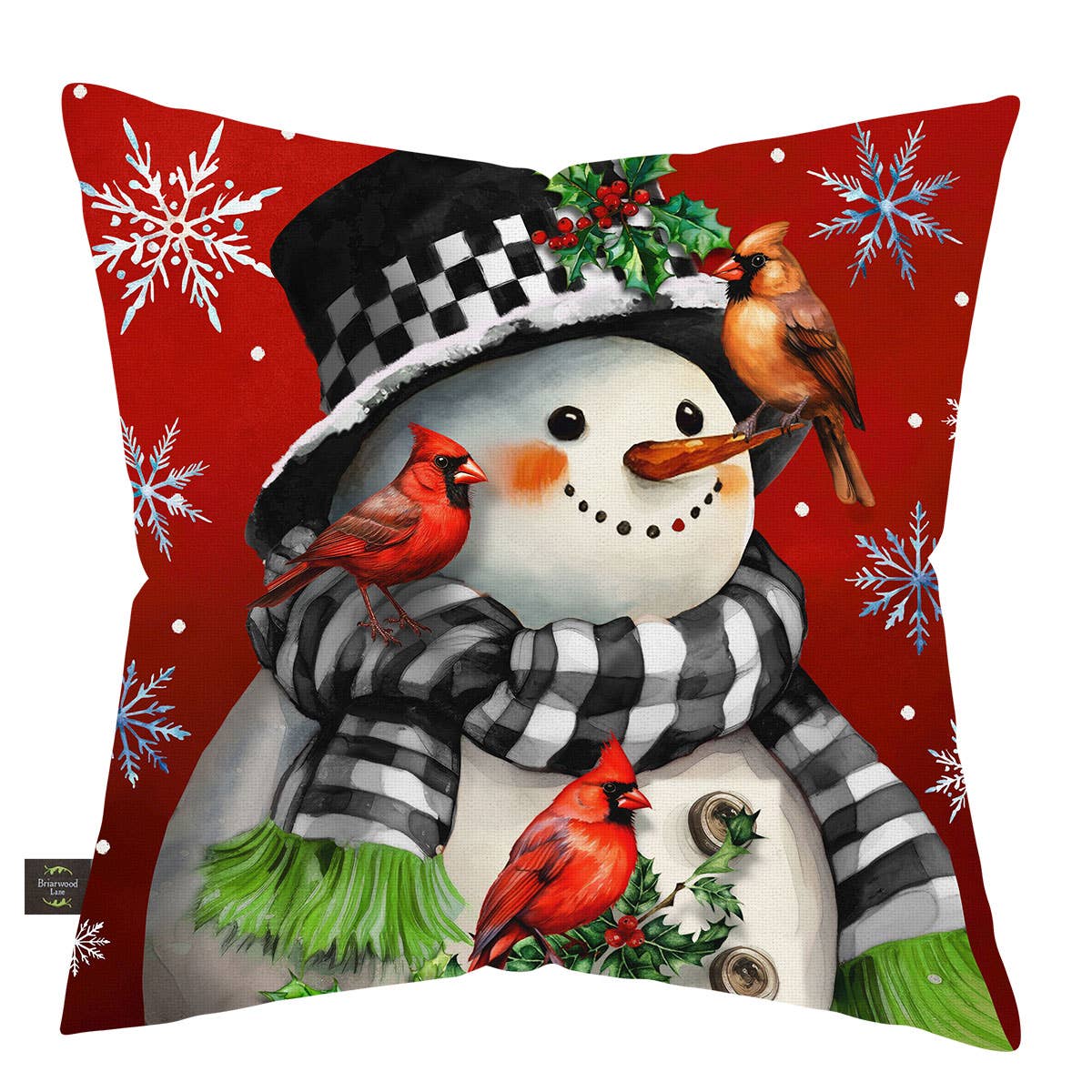Briarwood Lane - Wholesale Throw/Decorative Pillow - Snowman With Cardinals Indoor/Outdoor Pillow0