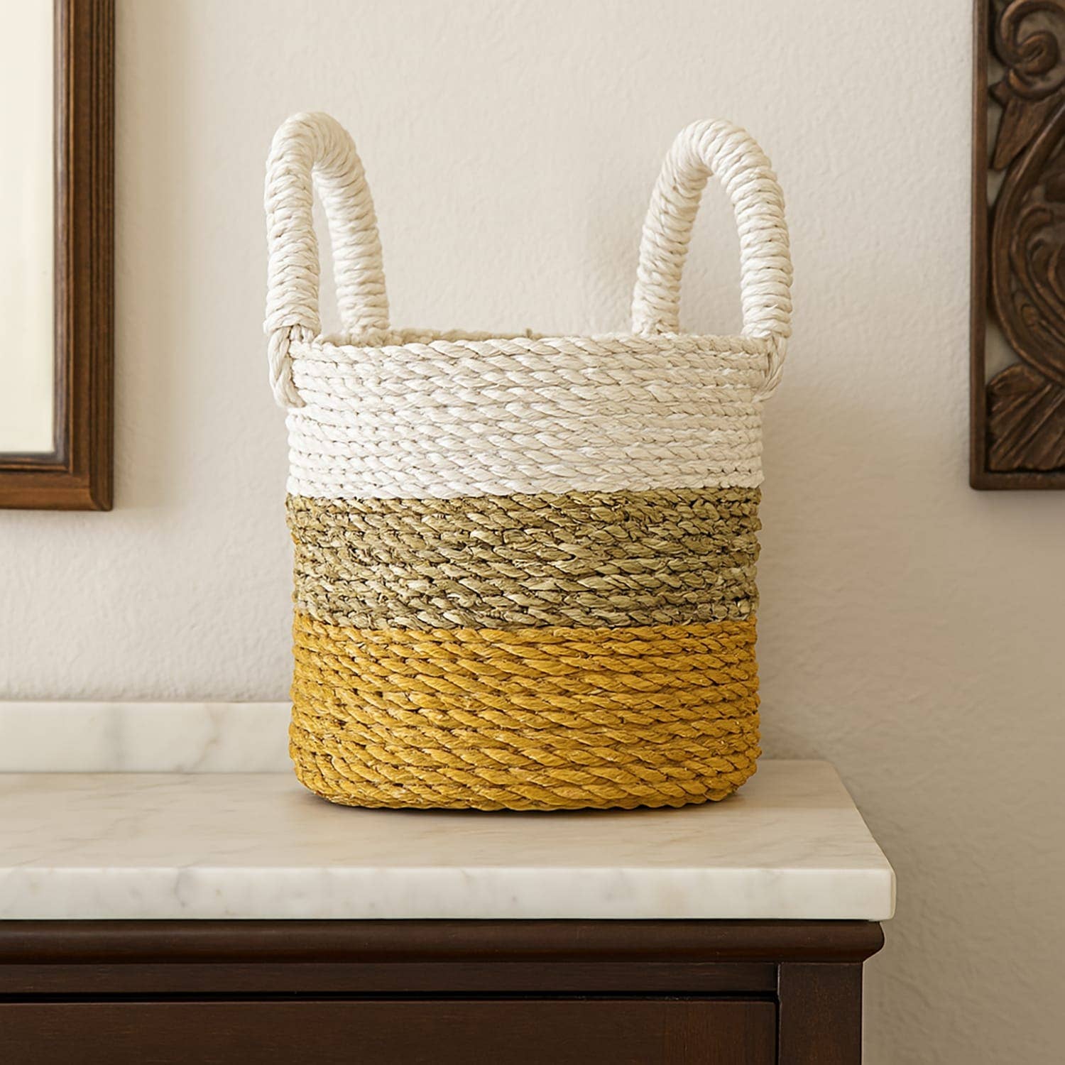 Etnico del Mondo - Wholesale Basket - Set of 3 Baskets in Algae with Handle Ø20/17/14 cm #12