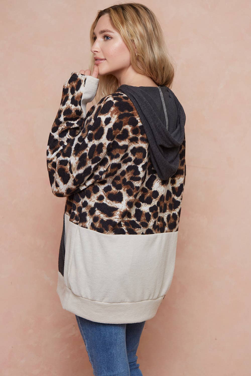 Moonshot Clothing - Wholesale Hoodie - Women's - MST2826-Against All Odds Leopard Colorblock Hoodie9