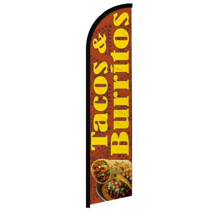 Tacos and Burritos (Burnt Orange) Windless Banner Flag for wholesale by Flags Importer