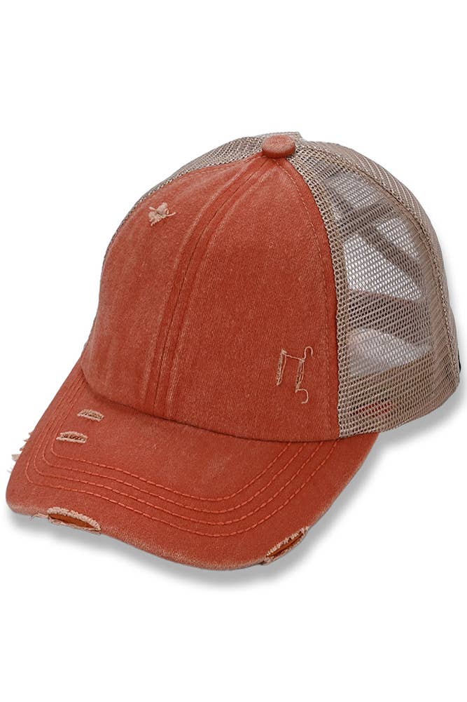 Hana - Wholesale Ponytail Cap - Women's - C.C Washed Denim with Crossed Elastic Band Mesh Pony Cap24