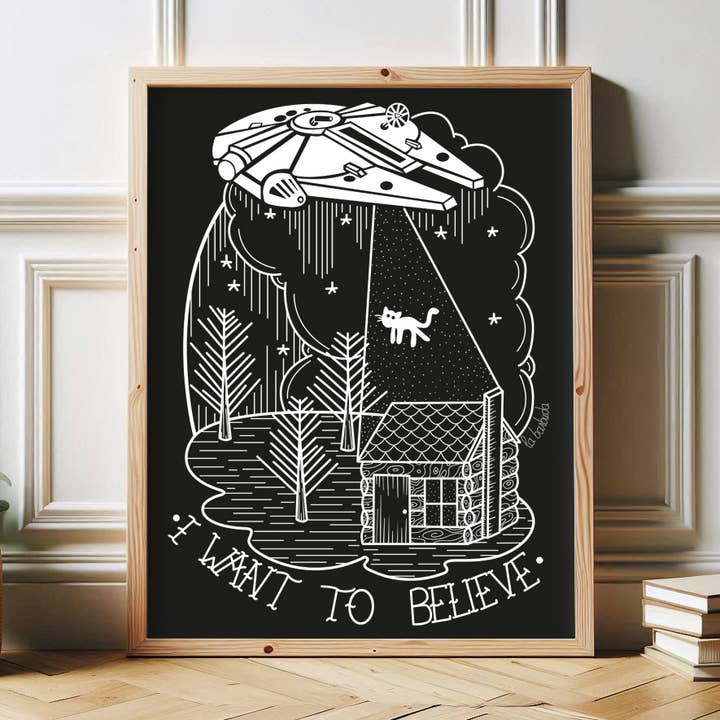 I Want To Believe Black Print By La Barbuda for wholesale by La Barbuda - No U.S. custom fees