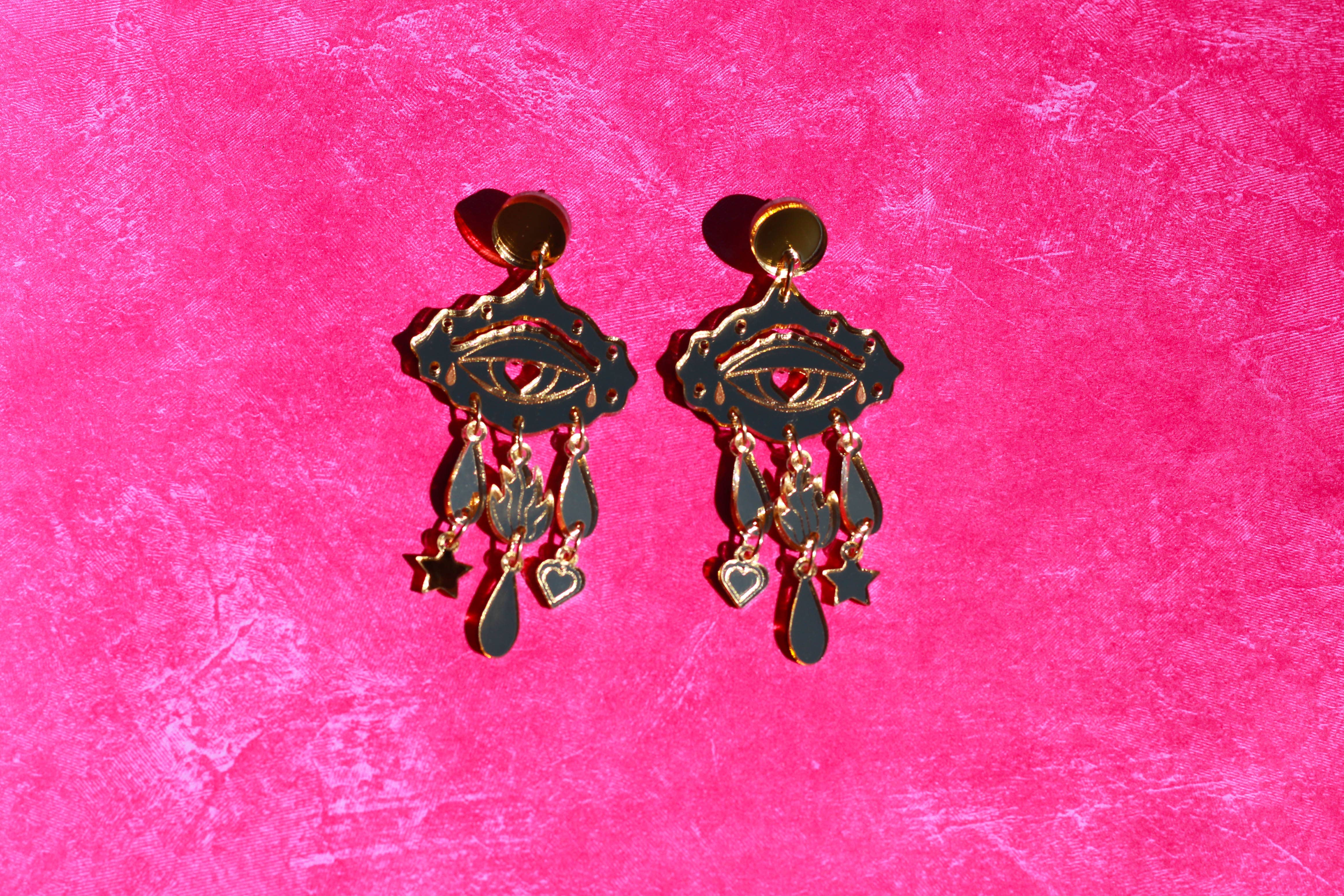 LUNA & SAYA - Wholesale Dangle Earrings - Sacred Eyes Dangles | Acrylic Statement Earrings0