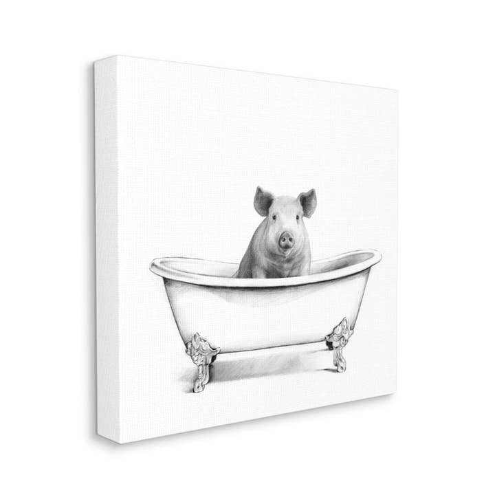 Lona para pared, diseño minimalista para baño de Hog in Bath Tin para venta al por mayor de Stupell Industries