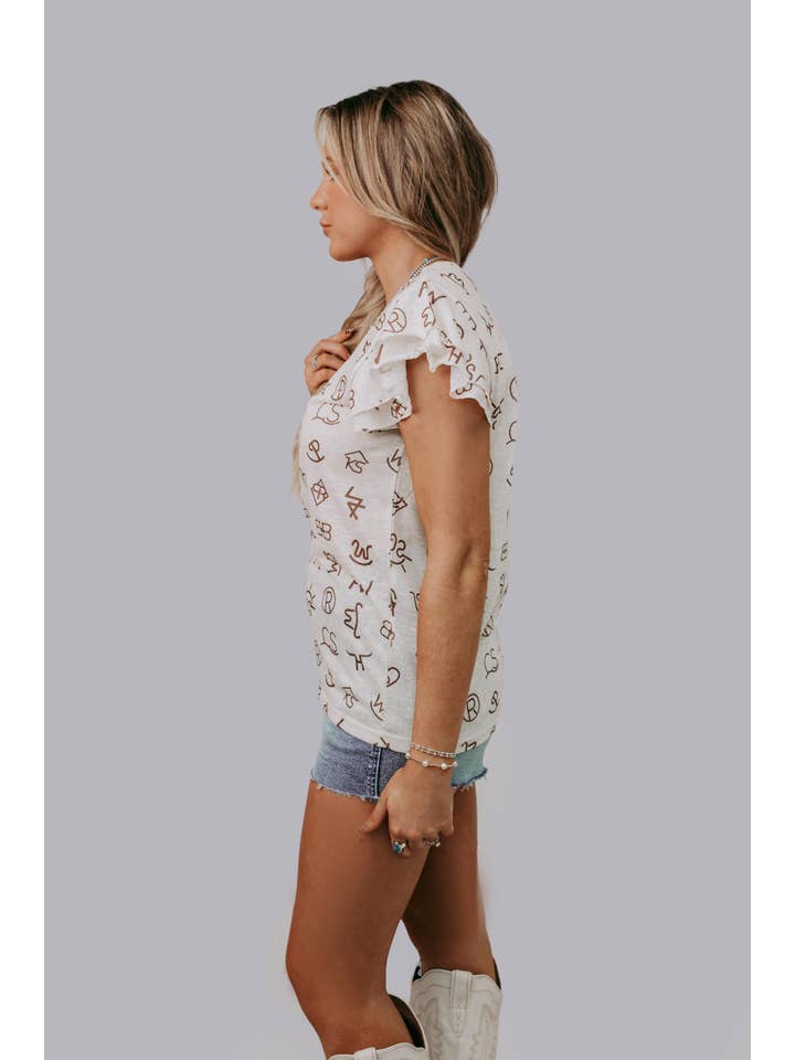 cream MK668/MK619 Branded Ruffled Sleeve Blouse for wholesale on Faire