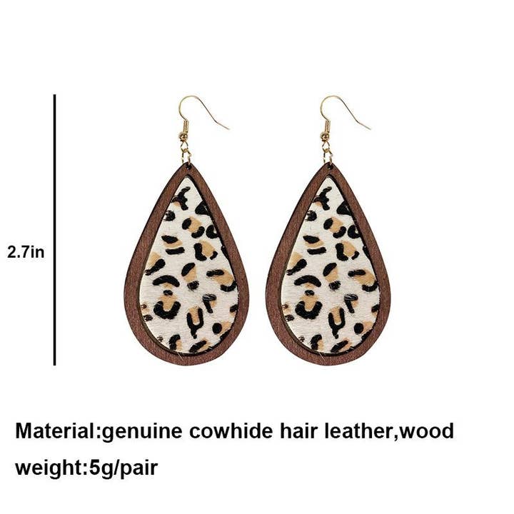 Mio Queena - Vente Boucles d'oreilles pendantes - Boucles d'oreilles pendantes en bois en crin de cheval à imprimé léopard - WJ8