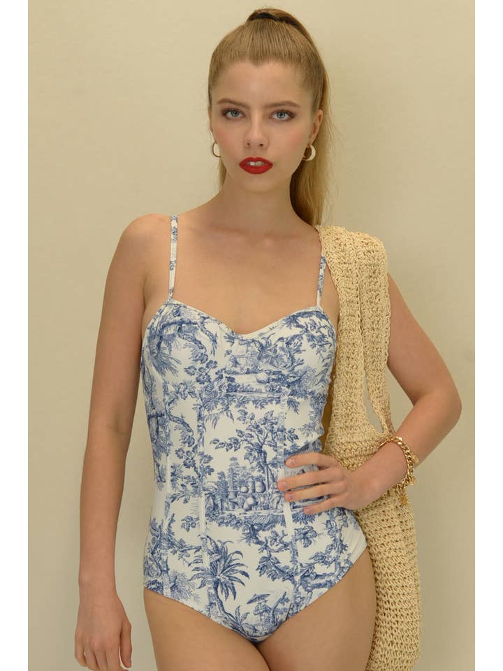 ESLEY - Wholesale One Piece Swimsuit - Women's - B2303QJY89386- Flower Adjustable Straps One-Piece Swimsuit4