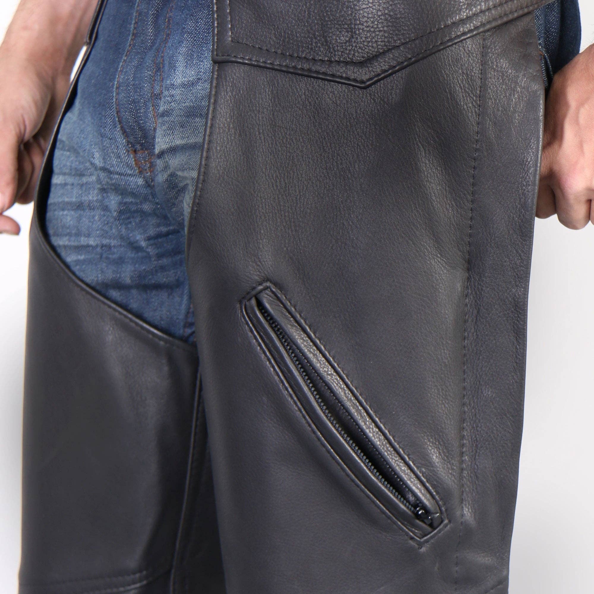 NEGRO Chaparreras de cuero Hot Leathers CHM5001 para hombre, clásicas, negras, fabricadas en EE. UU. de venta al por mayor en Faire6