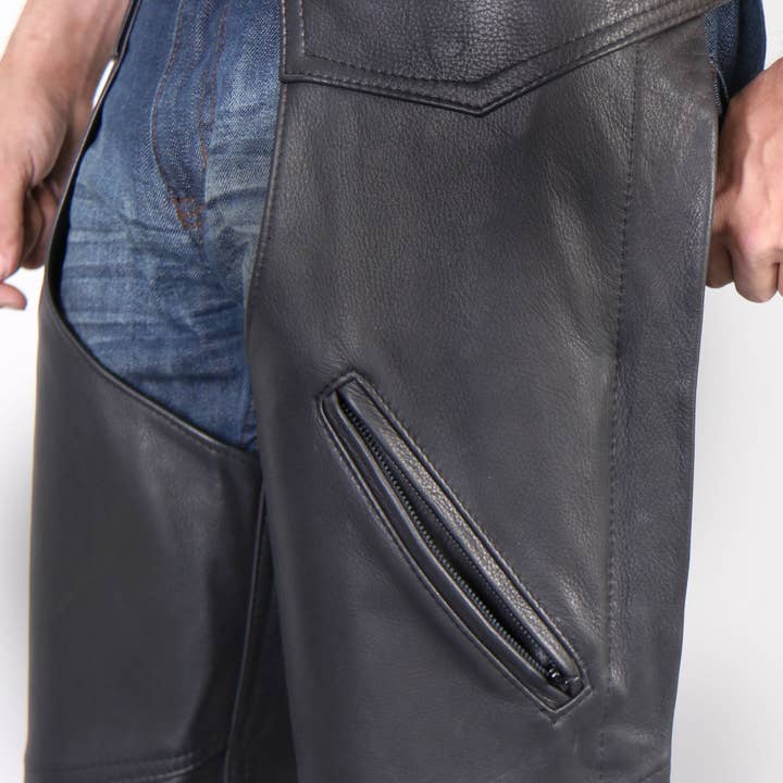 NEGRO Chaparreras de cuero Hot Leathers CHM5001 para hombre, clásicas, negras, fabricadas en EE. UU. de venta al por mayor en Faire6