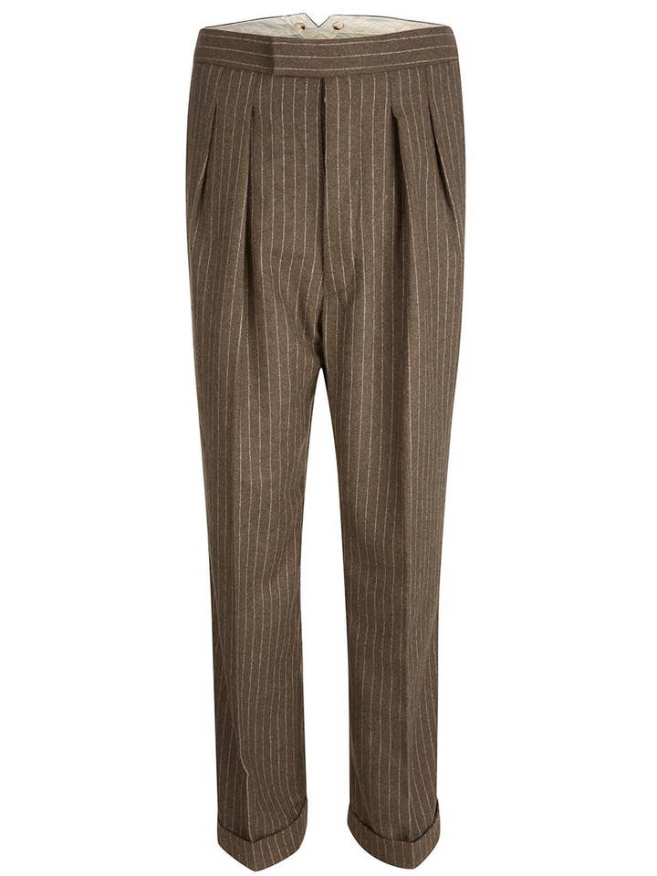 Deliverance Demob Fishtail Trousers - Brown for wholesale by Revival Vintage Ltd