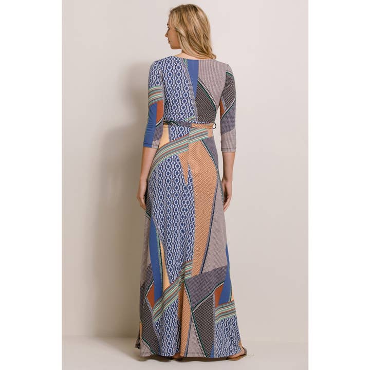 Multi Surplice Geo Print Nursing Faux Wrap Maxi Dress for wholesale on Faire4