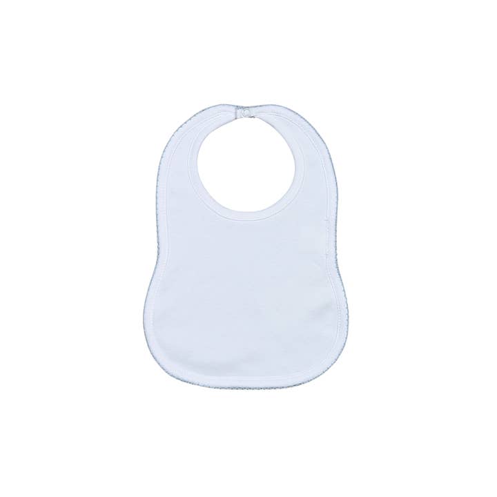 WBP-017 White Bib Blue Picot Trim. for wholesale by Baby Loren