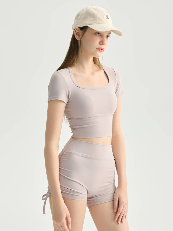 Paola Molded Cup Square Neck Short Sleeve Top for wholesale by 91thelabel