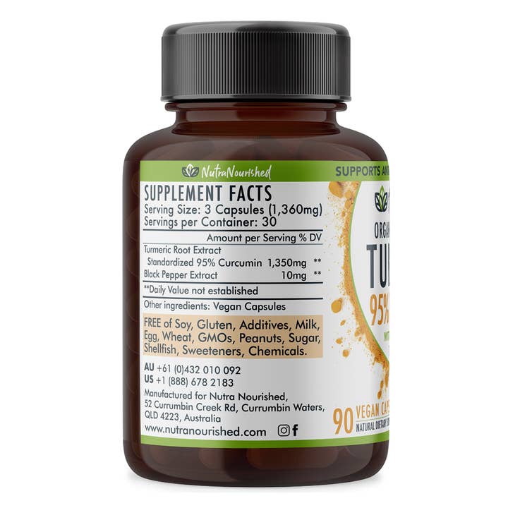 Nutra Nourished - Wholesale Oral supplement/vitamin - Curcumin Tablets - 95% Pure Organic Vegan - Turmeric Extract Buffered with Black Pepper (1,350mg)7