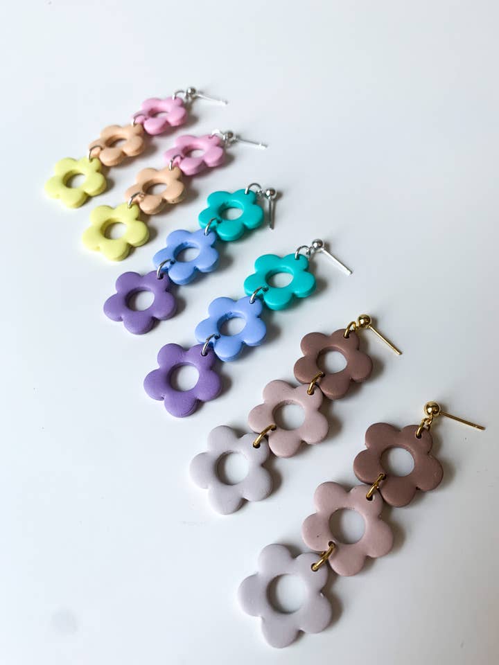 Triple Flower Dangles for wholesale by Clay by Bridget