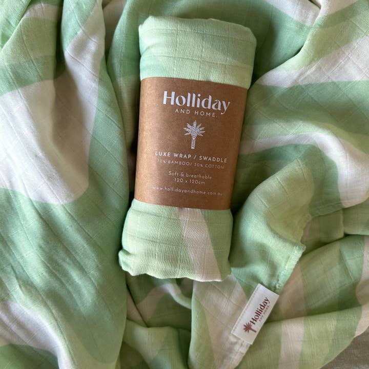 Holliday and Home ~ SWIRLY LUXE WRAP / SWADDLE - GREEN for wholesale by Holliday and Home