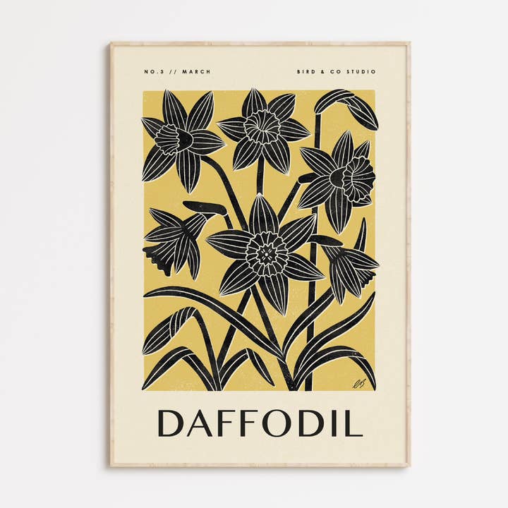 Impression artistique sur une fleur de naissance botanique | Jonquille de mars pour la vente par Bird & Co Studio