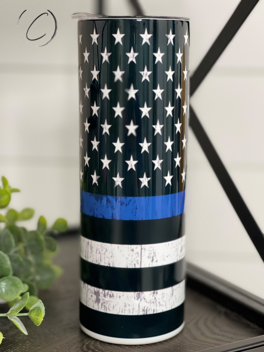 CMD Wholesale - Wholesale Insulated Mug/Tumbler - Thin Blue Line 20oz Skinny Tumbler1