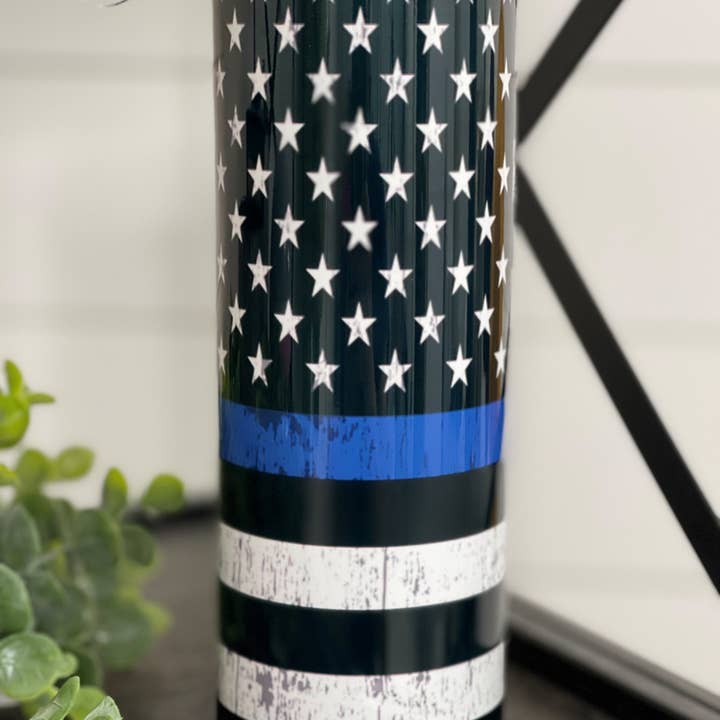 CMD Wholesale - Wholesale Insulated Mug/Tumbler - Thin Blue Line 20oz Skinny Tumbler1