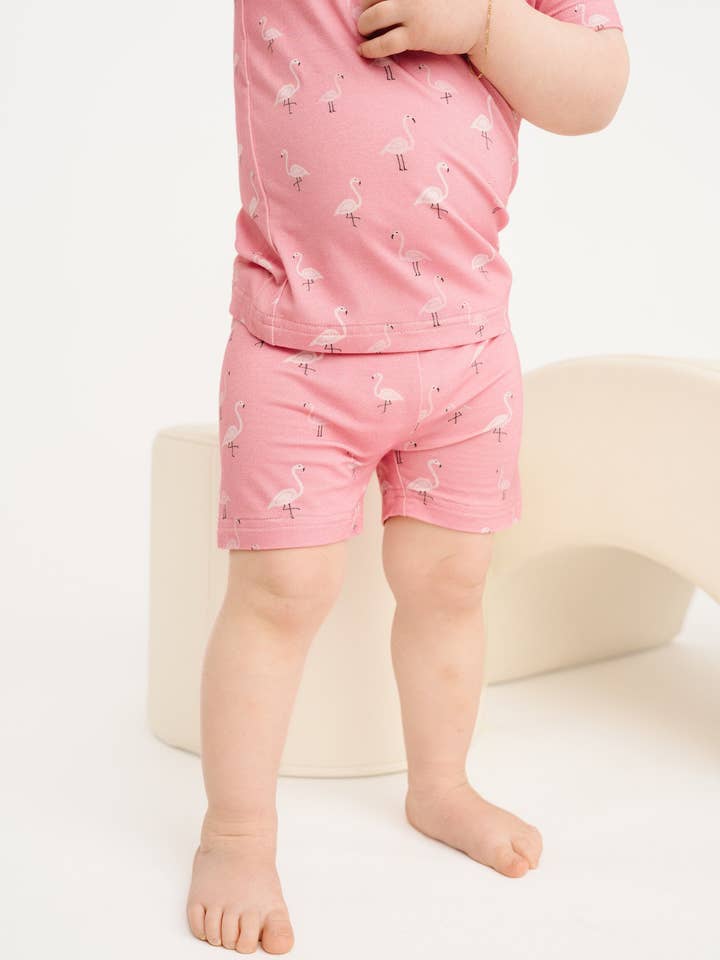 Pink Flamingo Bamboo Shorts Set for wholesale by Little One Shop