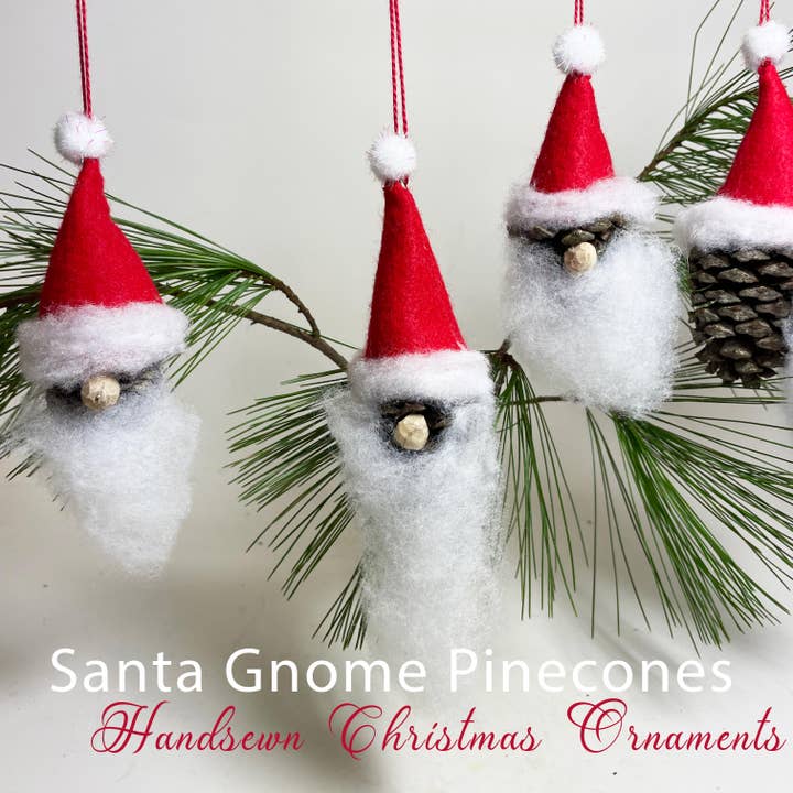Longbeard Santa Gnome Pinecone Christmas Ornament w felt hat for wholesale by Zen Pots