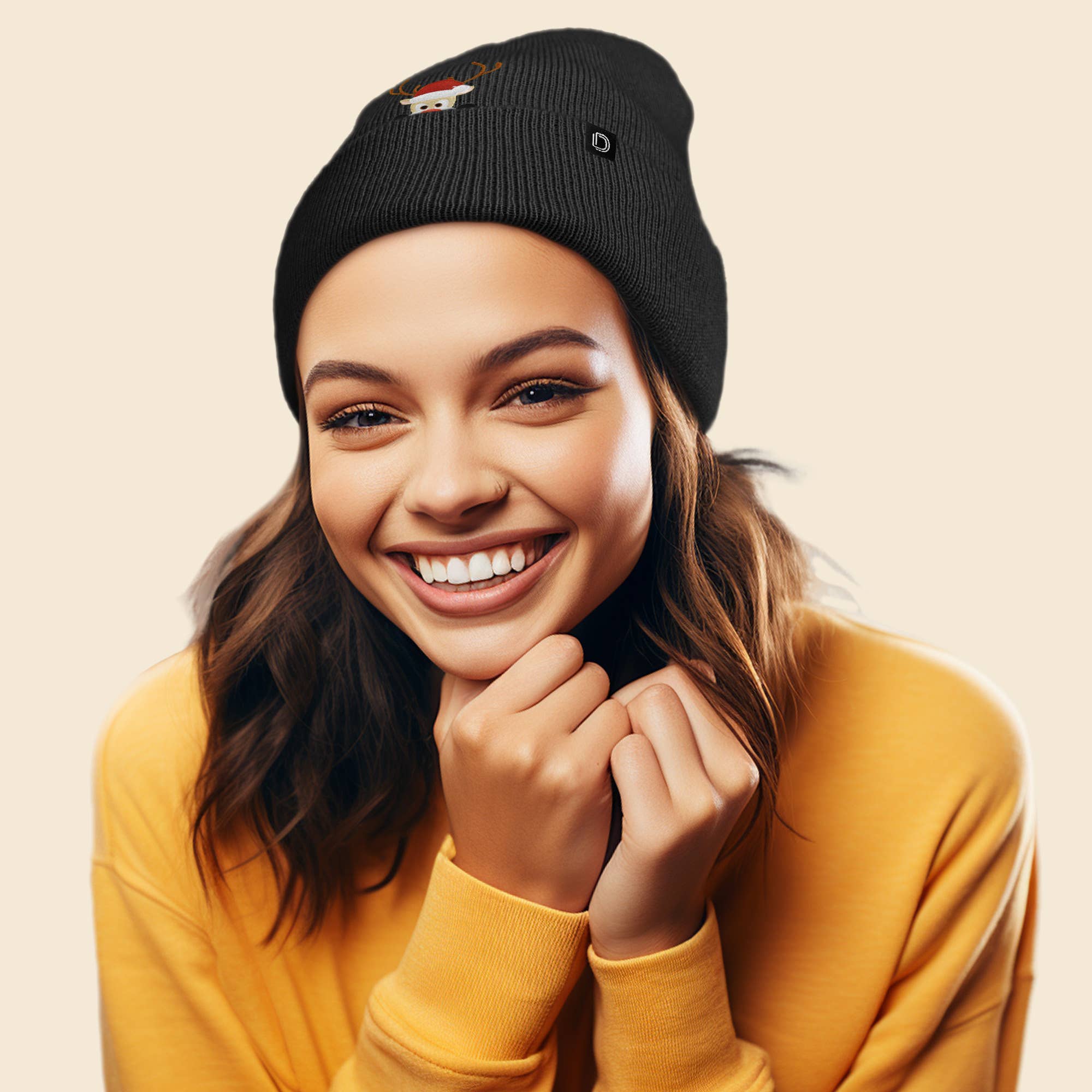 Dalix - Vente Bonnet – femme - Christmas Peeping Rudolph Bonnet chaud d'hiver Bonnet brodé3